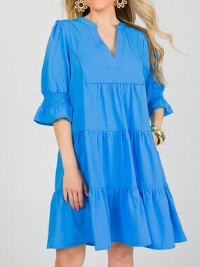 Tuckernuck Pomander Place Capri Blue Crepe Kenzo Dress Size M